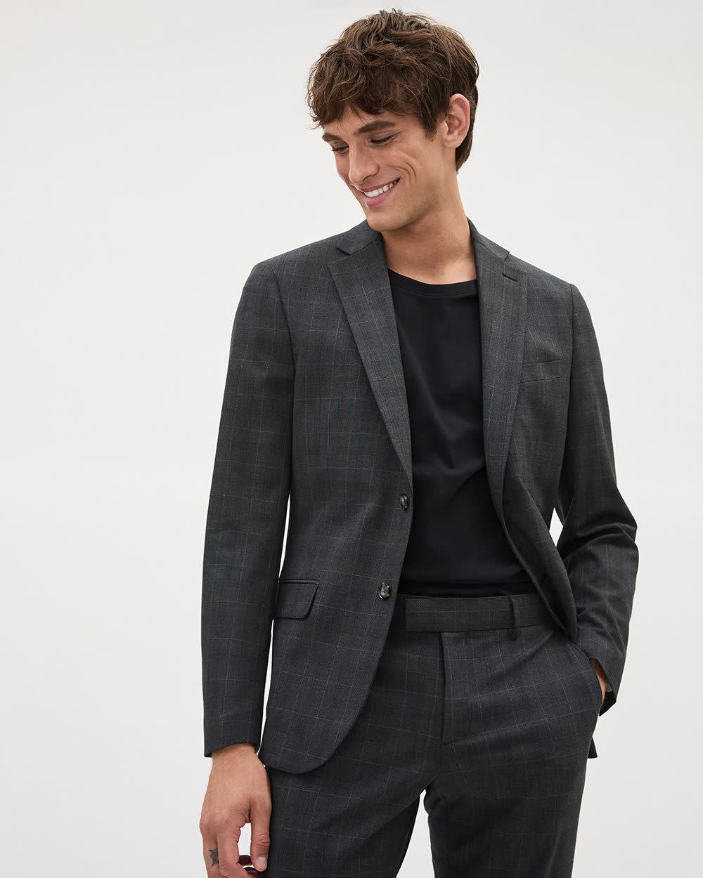 RW&CO Slim-Fit Dark Grey Checkered Suit Blazer