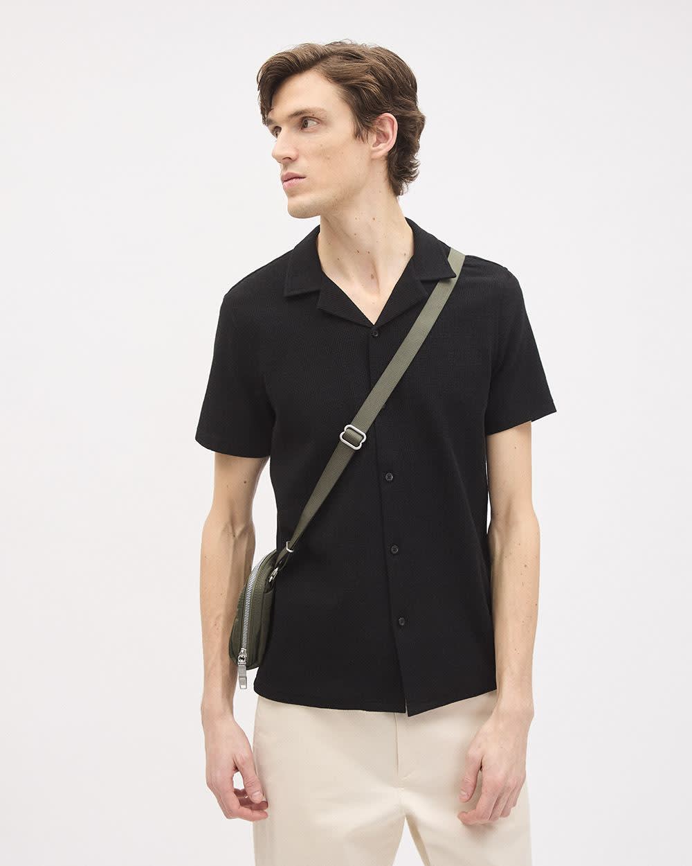 RW&CO Slim Fit Short-Sleeve Knit Shirt with Camp Collar
