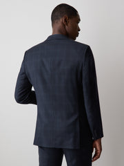 RW&CO Tailored Fit Navy Checkered Suit Blazer
