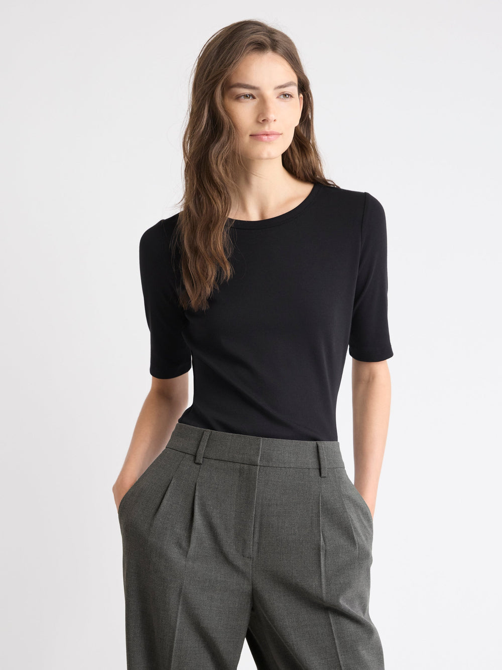 RW&CO Elbow-Sleeve Crew-Neck Fitted Tee