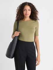 RW&CO Elbow-Sleeve Crew-Neck Fitted Tee