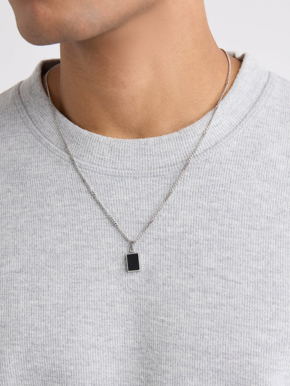 RW&CO Stainless Steel Necklace with Black Stone Pendant