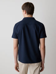RW&CO Short-Sleeve Herringbone Shirt with Camp Collar