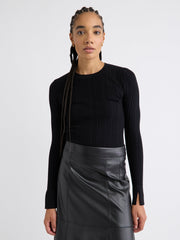 RW&CO Long-Sleeve Crew-Neck Bodycon Top with Pointelle Stitches