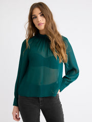 RW&CO Long-Sleeve Chiffon Popover Blouse
