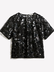 RW&CO Short-Sleeve Crew-Neck Sequins Popover Blouse
