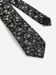 RW&CO Black Skinny Tie with Floral Pattern
