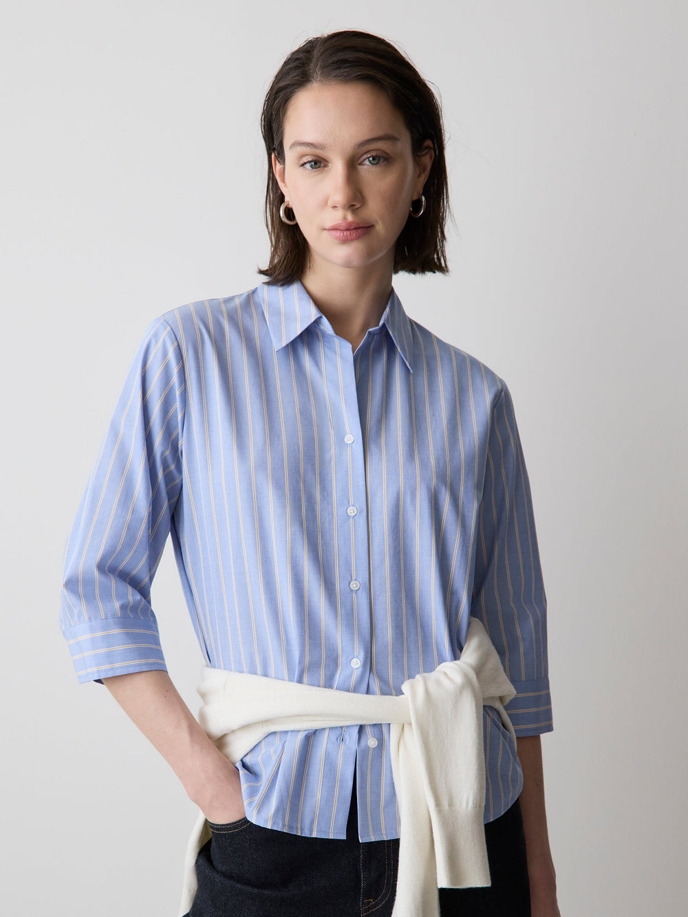 RW&CO Striped Buttoned-Down Cotton Blouse