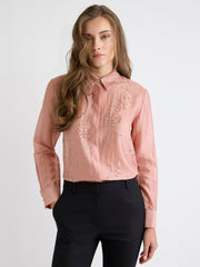 RW&CO Long-Sleeve Buttoned-Down Blouse with Rhinestones