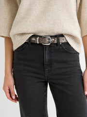 RW&CO Leather Belt with Snakeskin Pattern