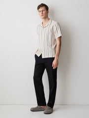 RW&CO Striped Short-Sleeve Textured Shirt with Camp Collar