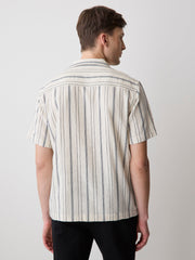 RW&CO Striped Short-Sleeve Textured Shirt with Camp Collar