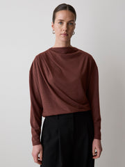 RW&CO Long-Sleeve Top with Draped Crew Neckline