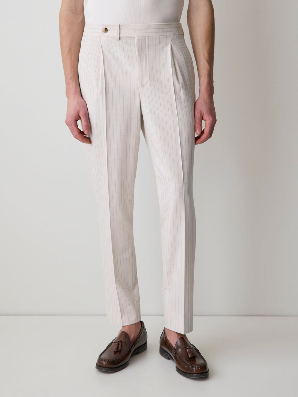 RW&CO Pleated Tapered-Leg Striped Suit Pant
