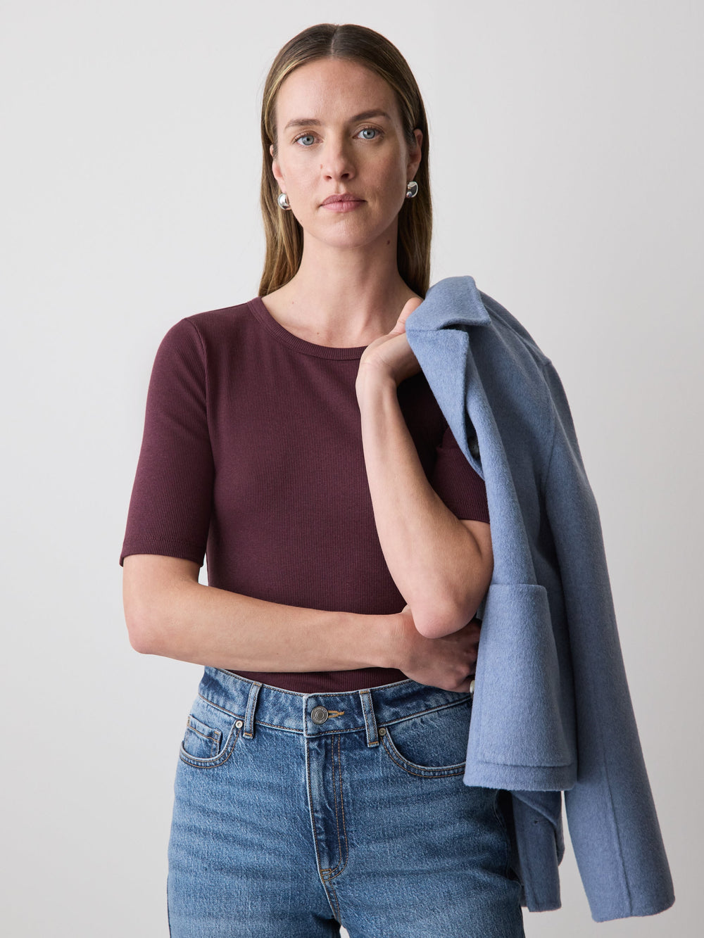 RW&CO Elbow-Sleeve Crew-Neck Ribbed Tee