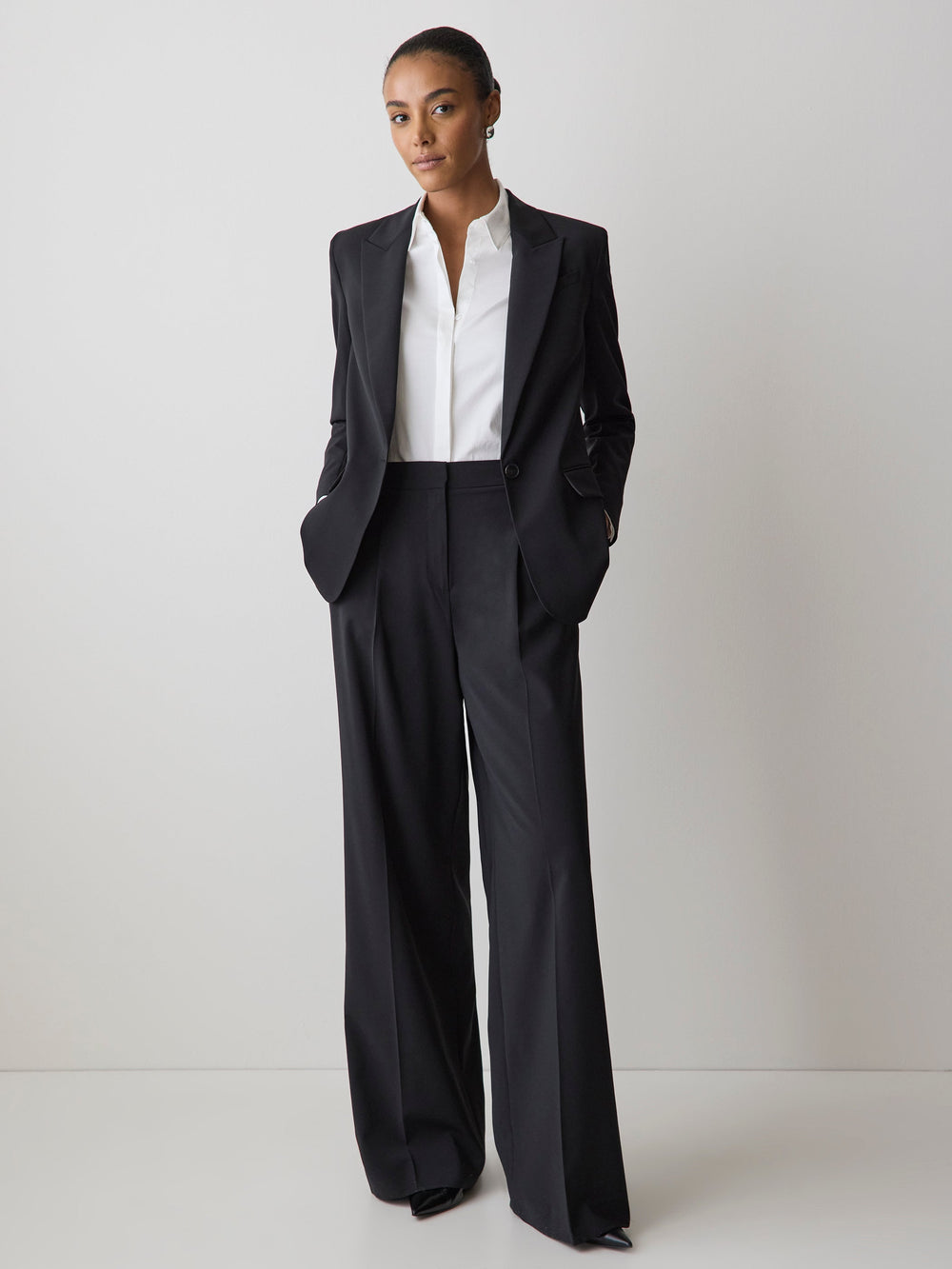 RW&CO Black One-Button Wool-Blend Blazer