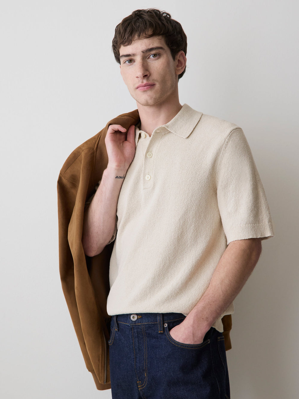 RW&CO Short-Sleeve Bouclé Polo Sweater