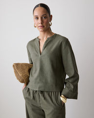 RW&CO Linen Long-Sleeve Popover Blouse