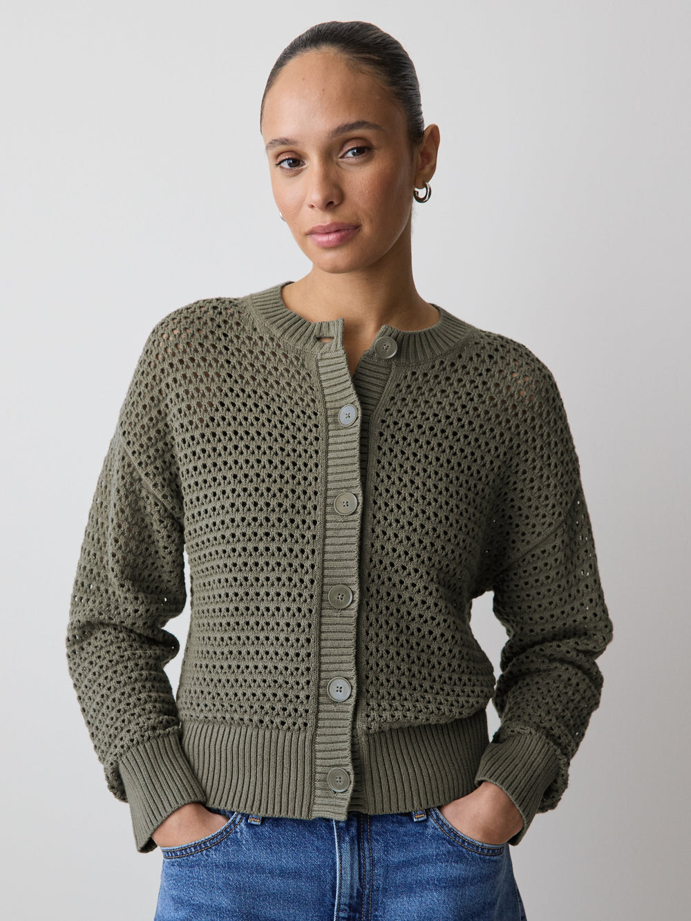 RW&CO Long-Sleeve Open-Stitch Cardigan