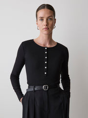 RW&CO Long-Sleeve Henley Ribbed Top