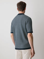 RW&CO Striped Short-Sleeve Shirt Sweater with Camp Collar
