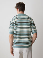 RW&CO Striped Short-Sleeve Sweater with Shirt Collar