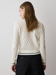 RW&CO Long-Sleeve Crew-Neck Cardigan with Pointelle Stitches