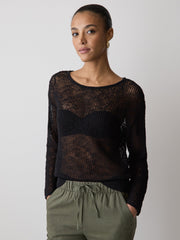 RW&CO Long-Sleeve Crew-Neck Mesh Sweater