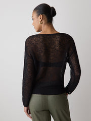 RW&CO Long-Sleeve Crew-Neck Mesh Sweater