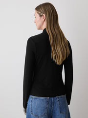 RW&CO Long-Sleeve Top with Crossover Draped Mock Neckline