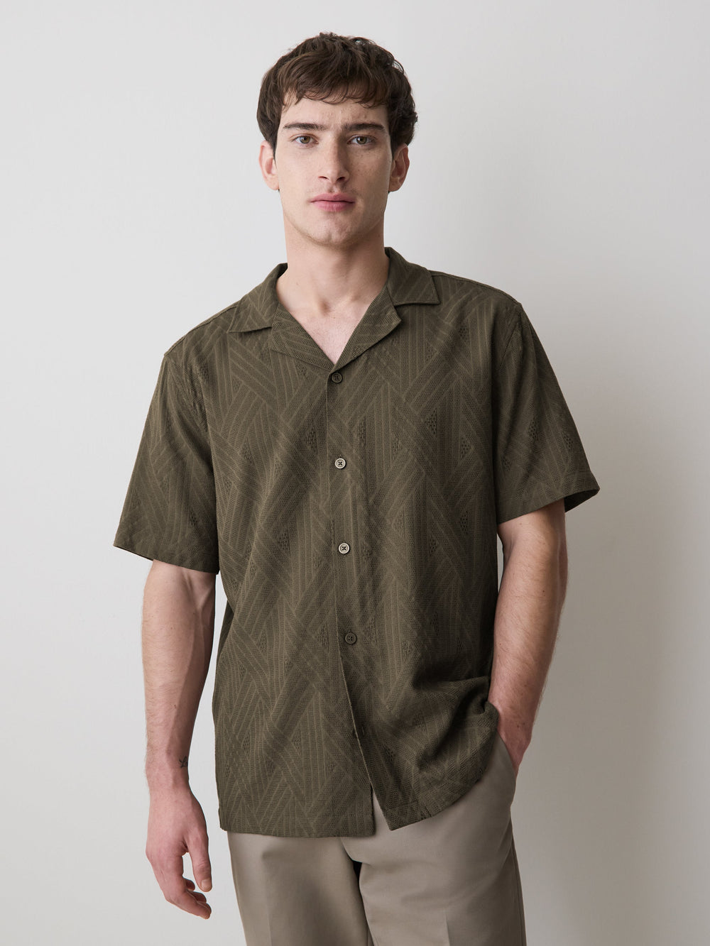 RW&CO Short-Sleeve Textured Shirt with Camp Collar