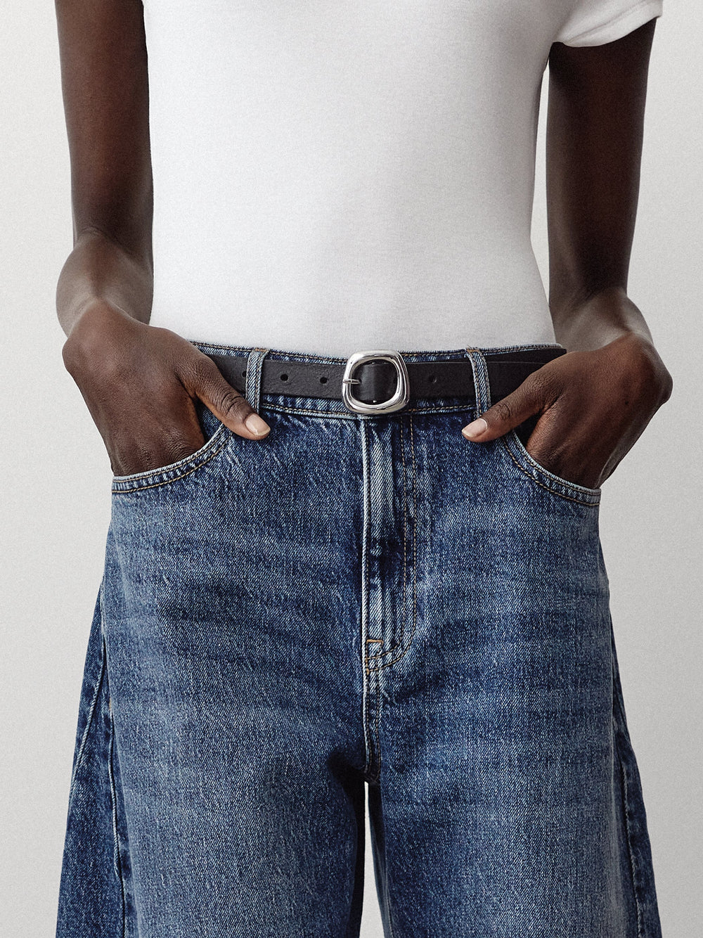RW&CO Leather Belt with Sculptural Buckle