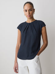 RW&CO Mix-Media Cap-Sleeve Crew-Neck Blouse