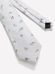 RW&CO Grey Regular Tie with Floral Pattern