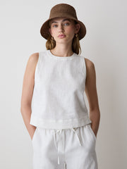RW&CO Sleeveless Crew-Neck Linen-Blend Blouse