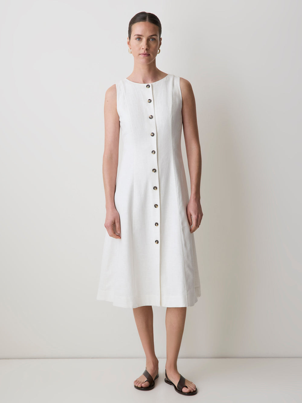 RW&CO Sleeveless Crew-Neck Linen-Blend Midi Dress