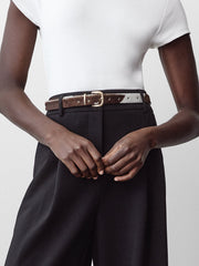 RW&CO Leather Belt with Cow Print Pattern