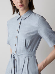 RW&CO Short-Sleeve Linen-Blend Midi Dress with Shirt Collar