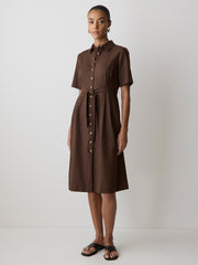 RW&CO Short-Sleeve Linen-Blend Midi Dress with Shirt Collar