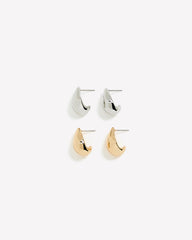 RW&CO Silver and Golden Sculptural Earrings - 2 Pairs