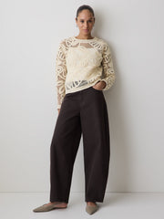 RW&CO Long-Sleeve Crew-Neck Top with Crochet Details