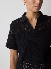 RW&CO Short-Sleeve Crochet Polo Top