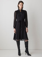 RW&CO Long-Sleeve Mock-Neck Buttoned-Down Midi Dress