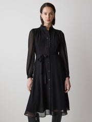 RW&CO Long-Sleeve Mock-Neck Buttoned-Down Midi Dress