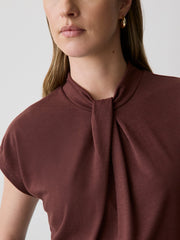 RW&CO Extended-Sleeve Top with Twisted Draped Mock Neckline