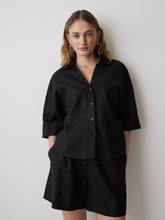 RW&CO Linen-Blend Short-Sleeve Blouse with Shirt Collar