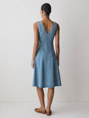RW&CO Denim Sleeveless V-Neck Midi Dress