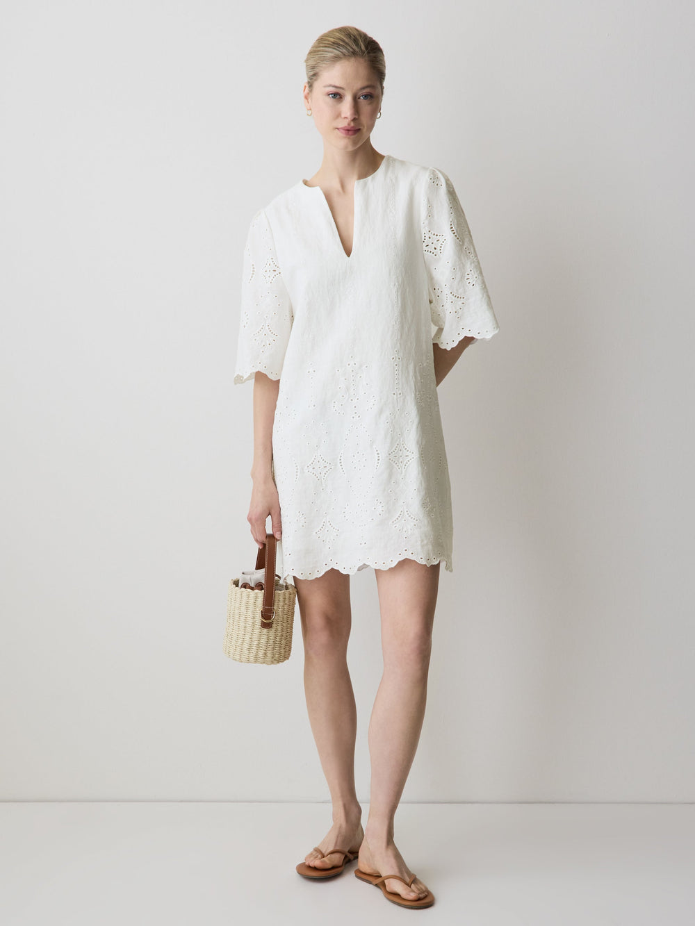 RW&CO Split-Neck Flare Mini Dress with Embroideries