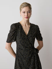 RW&CO Short-Sleeve Chiffon Midi Dress with Lace Trim