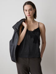 RW&CO Sleeveless V-Neck Satin Blouse with Lace Trim